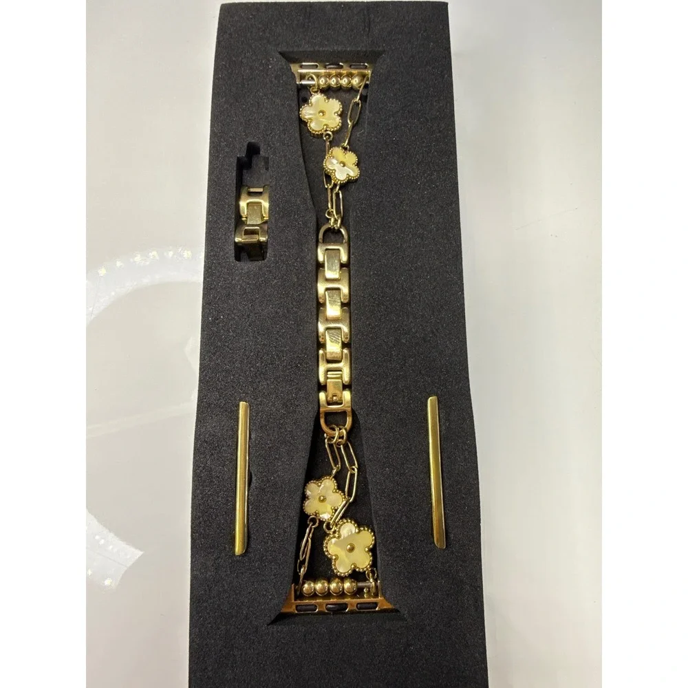 Posh Tech Flora Steel Apple Watch Band Gold Tone Floral Clover Jewelry Strap